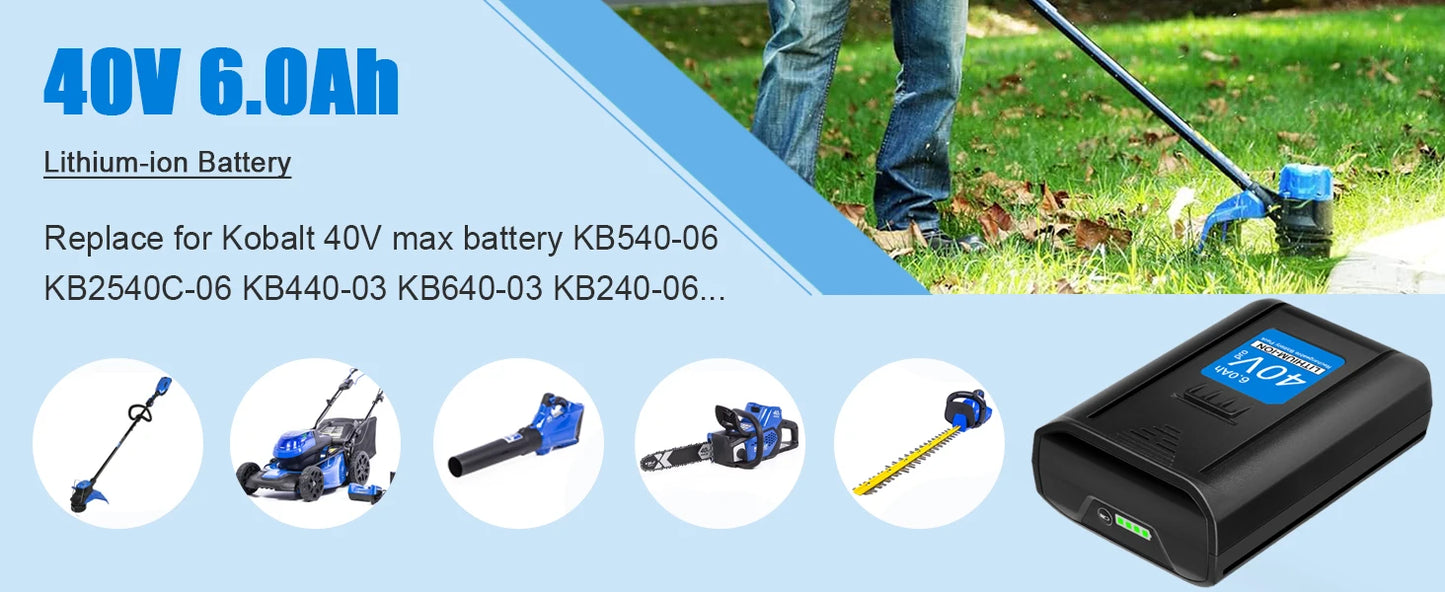 6.0Ah 40V Max Battery for Kobalt KB245-06 KB540-06 KB2540C-06 KB440-03 KB440-06 KB640-03 KB240-06