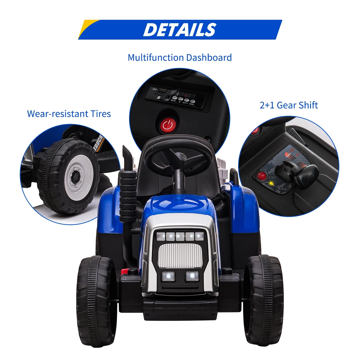 12V Kids Ride On Car Electric Tractor with Trailer for Toddlers Ride On Toy with Remote Control