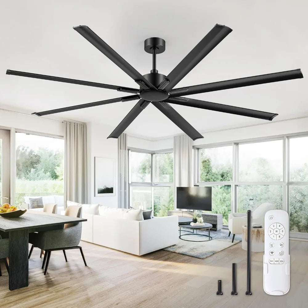 84 inch industrial DC motor ceiling fan, large ceiling fan with 8 reversible blades,6-speed remote