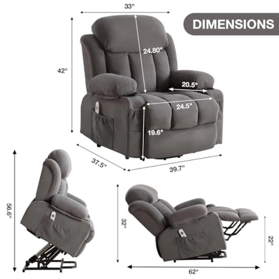 Power Lift Recliner Chair for Elderly with Vibration Massage and Lumbar Heating Electric Oversized