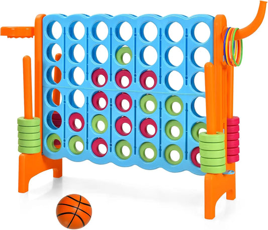 4-in-A-Row Giant Game w/Basketball Hoop, Ring Toss, 42 Jumbo Rings without carrying bag