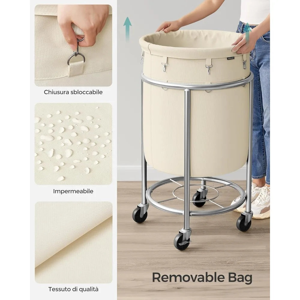 SONGMICS Laundry Basket with Wheels, Rolling Laundry Hamper, 29 Gal w/ Steel Frame and Removable Bag