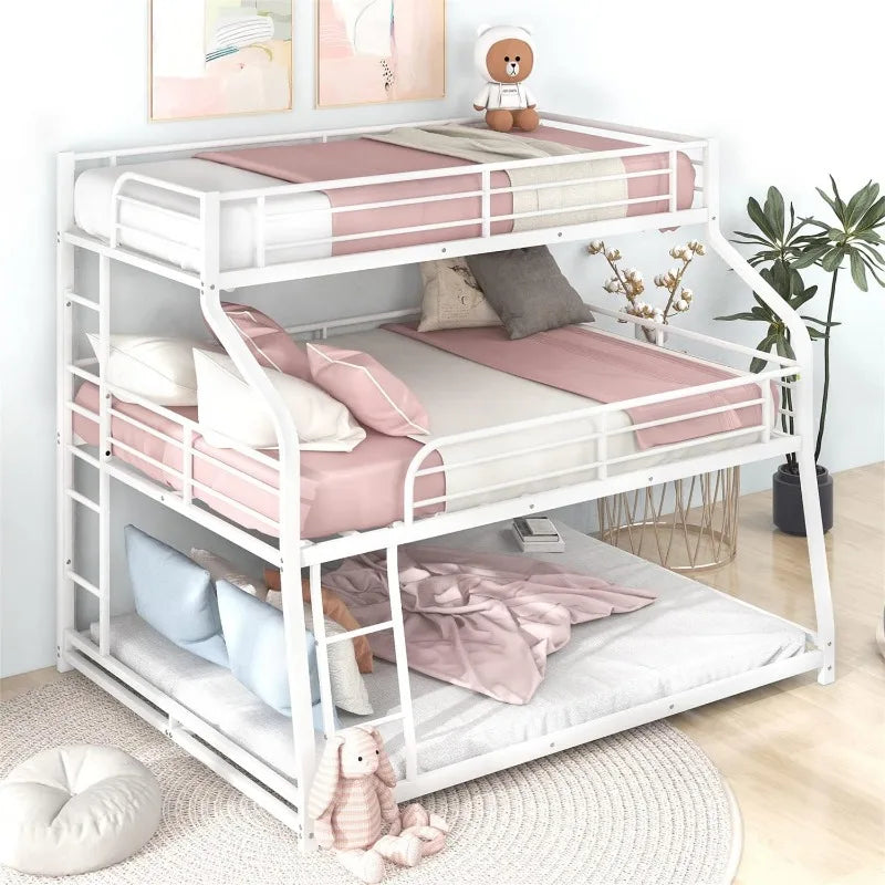 Triple Bunk Beds with Slide, L-shape Twin Over Full Bunk Bed Attached a Loft Bed with Desk