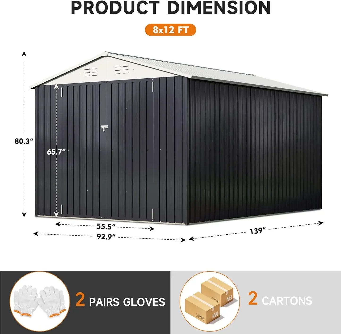 8 x 12 FT Outdoor Storage Shed, Metal Garden Shed with with Updated Frame Structure, Tool Sheds