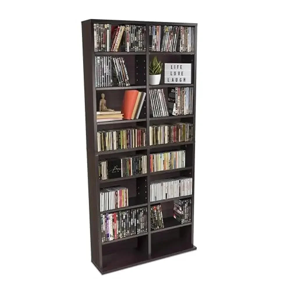 Adjustable Media Cabinet CDs DVDs Blu-rays 464 CD Storage Espresso Finish 12 Adjustable Shelves