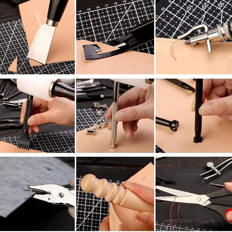 415PCS Leather Working Kit with Leather Working Tools Punching Sewing Stamping Sanding Tools