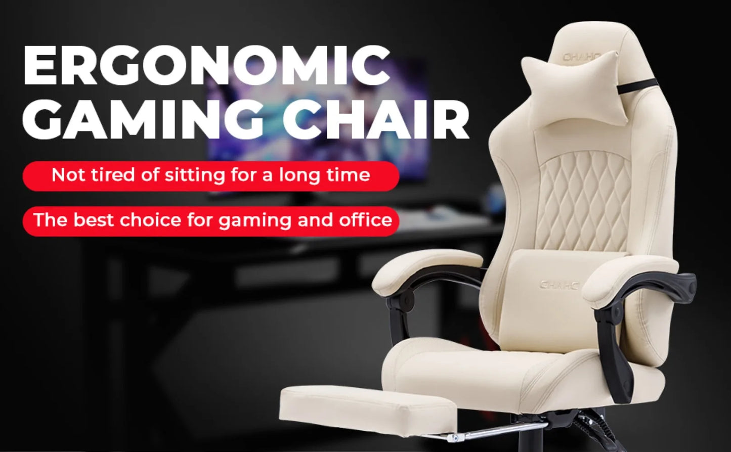 OHAHO Gaming Chair Computer Chair w/ Footrest & Lumbar Support, Height Adjustable Game Chair w/360°