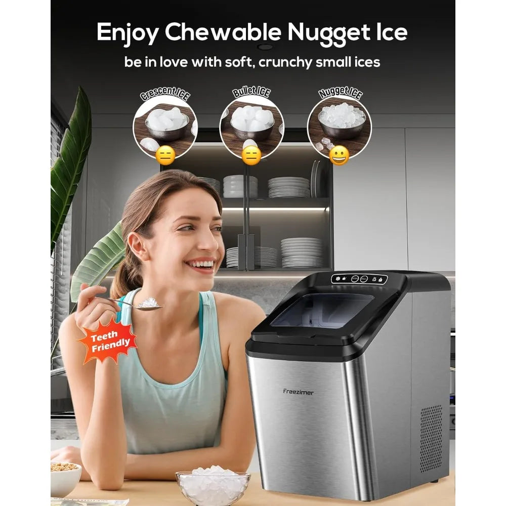 Nugget Ice Maker Machine Countertop Sonic Ice Kid Friendly| Pebble Ice Maker|Self Cleaning|40lbs/24h