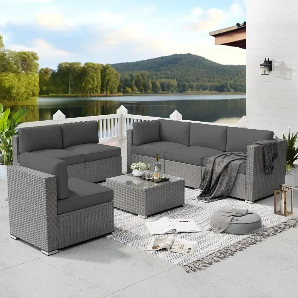 Outdoor Furniture Set, 7 Pieces Outdoors Patio Furniture Sets, Rattan Outdoor Patio Sectional