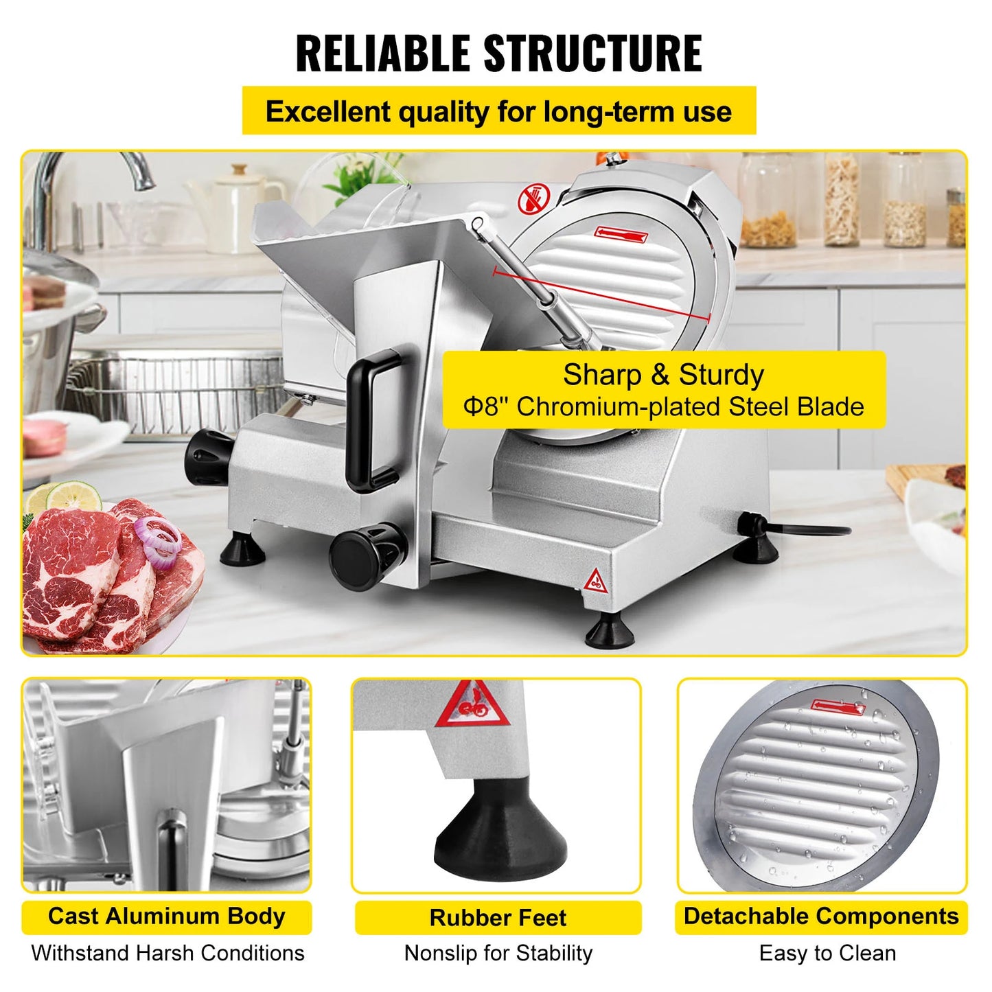 SucceBuy Meat Slicer 8/10inch Carbon Steel Blade Electric Deli Food Slicer Adjustable/Commercial