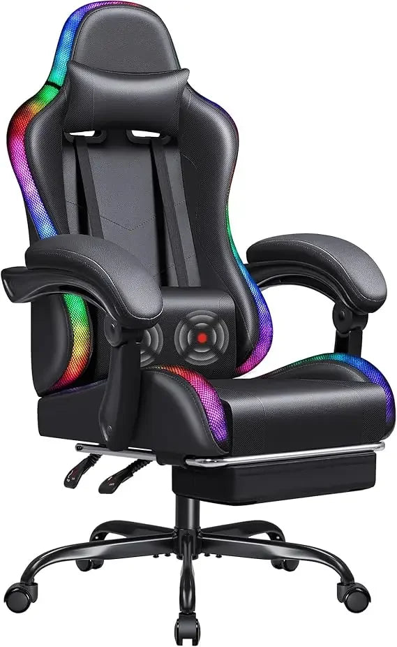 Video Game Chair w/Footrest & Massage Lumbar Support, Computer Chair Height Adjustable w/Swivel Seat