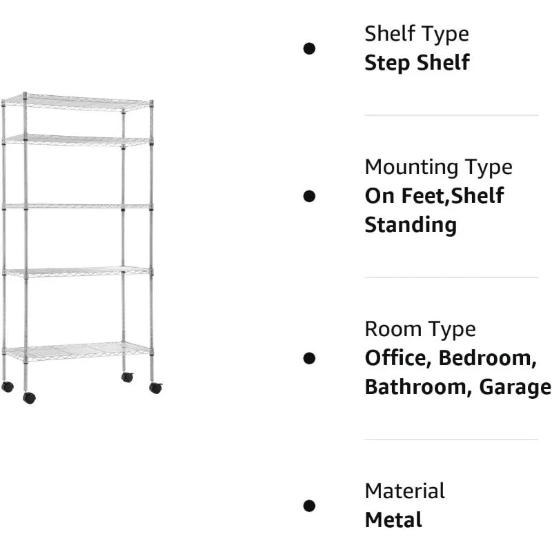 Storage Shelves 2100Lbs Capacity, 6-Shelf on Casters 48" L×18" W×72" H Commercial Wire Shelving Unit