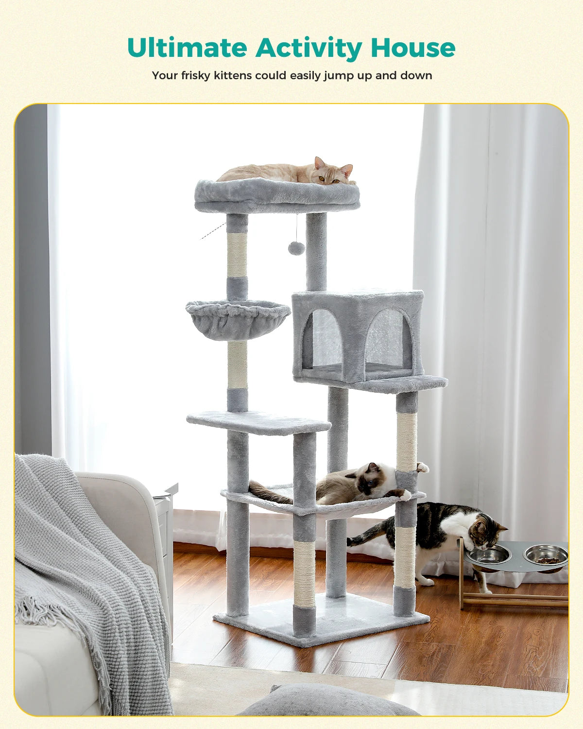 Cat Tree Tower House Condo Perch Entertainment Scratching for Kitten Multi-Level Tower