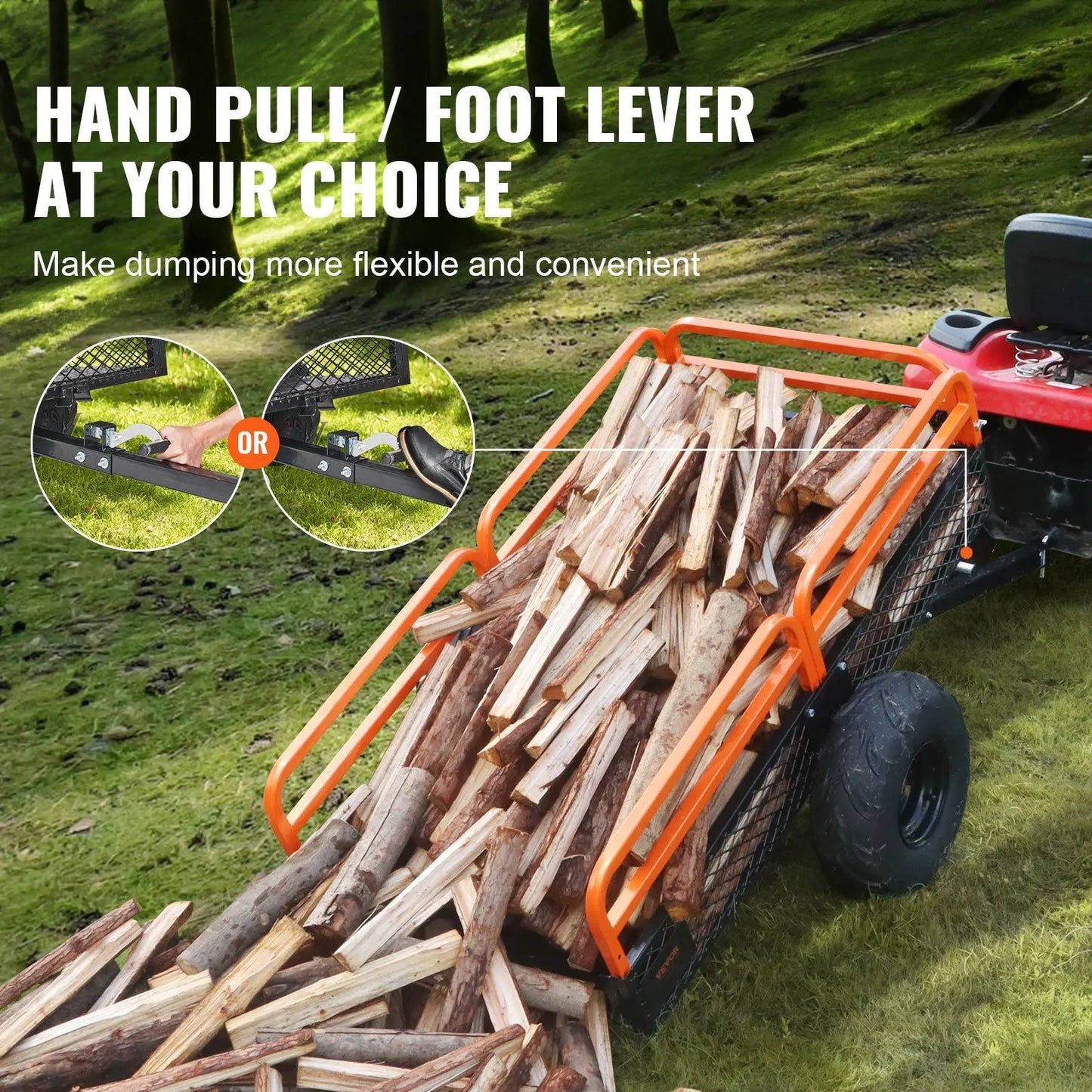 1500lb Tow-Behind Dump Cart - Universal ATV/Lawn Mower Trailer w/ 15 Cu Ft Capacity & Easy-Dump