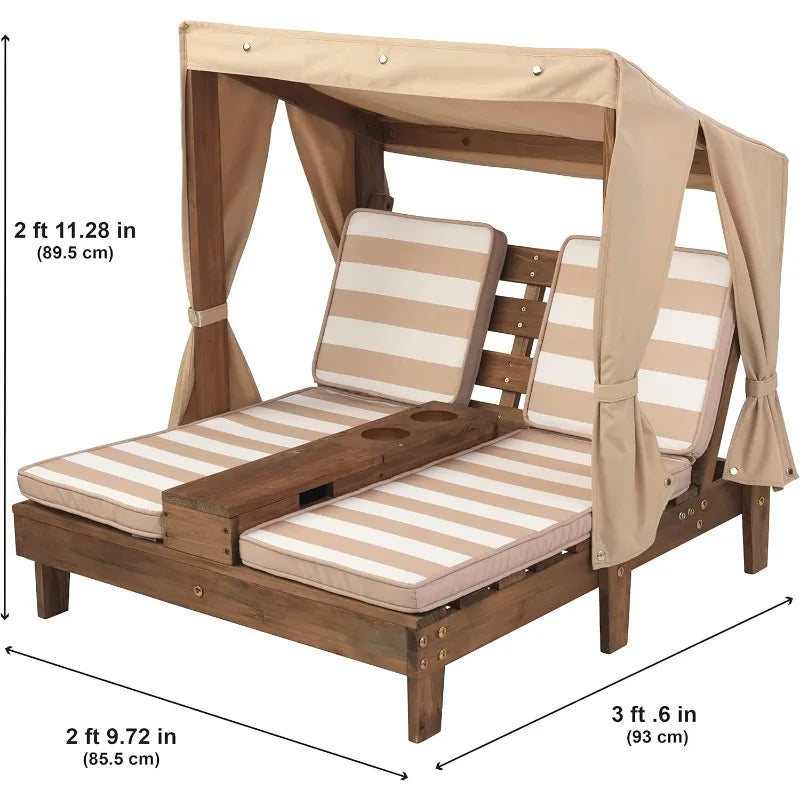 KidKraft Wooden Outdoor Double Chaise Lounge with Cup Holders, Patio Furniture for Kids or Pets