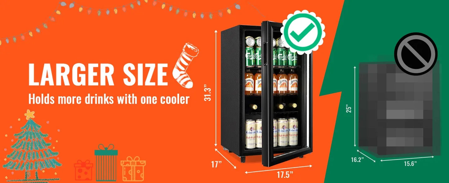 Mini Fridge Glass Door 120 Cans Beverage Refrigerator Small Wine Cooler Clear Front Drinks Fridge