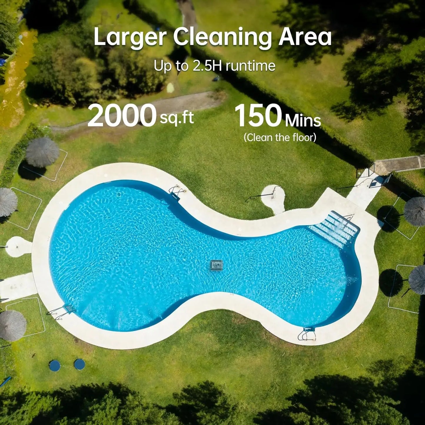 Cordless Robotic Pool Cleaner: Automatic Pool Vacuum Robot Lasts 150 Mins Wall Climbing 180W