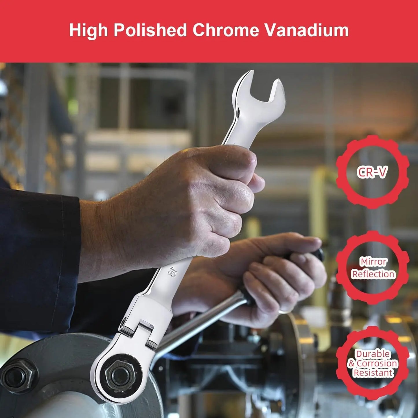 12-Piece Flex-Head Wrench Set, Ratcheting Combination Set, Metric 8-19mm, 72-Teeth,Cr-V Steel/ Bag