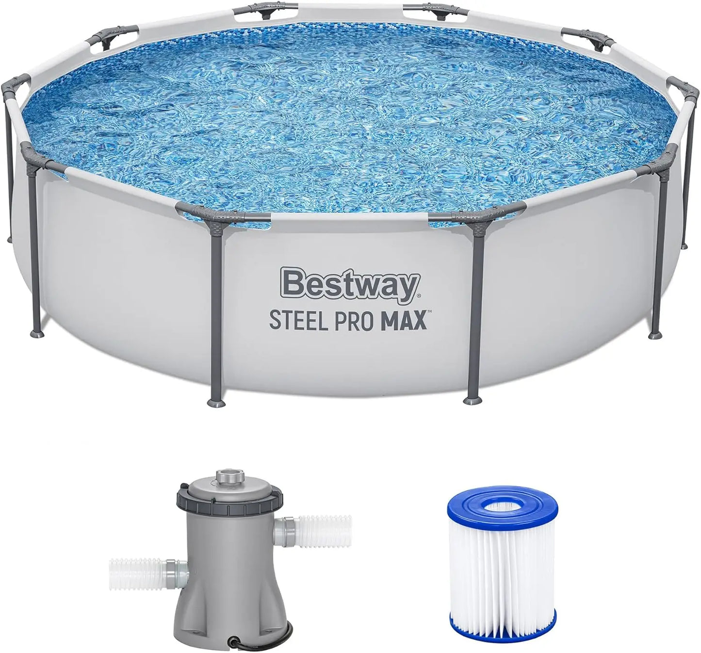 BESTWAY Steel Pro MAX 10' x 30" Above Ground Pool, Round Metal Frame Pool Set/Cartridge Filter Pump