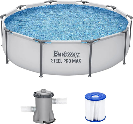 BESTWAY Steel Pro MAX 10' x 30" Above Ground Pool, Round Metal Frame Pool Set/Cartridge Filter Pump
