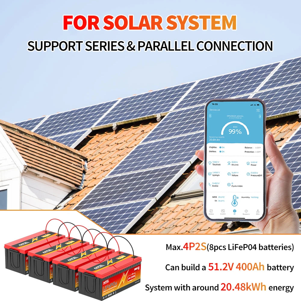 12V 24V LiFePO4 Battery w/Bluetooth 100Ah 140Ah 168Ah Lithium Iron Phosphate Battery Rechargeable