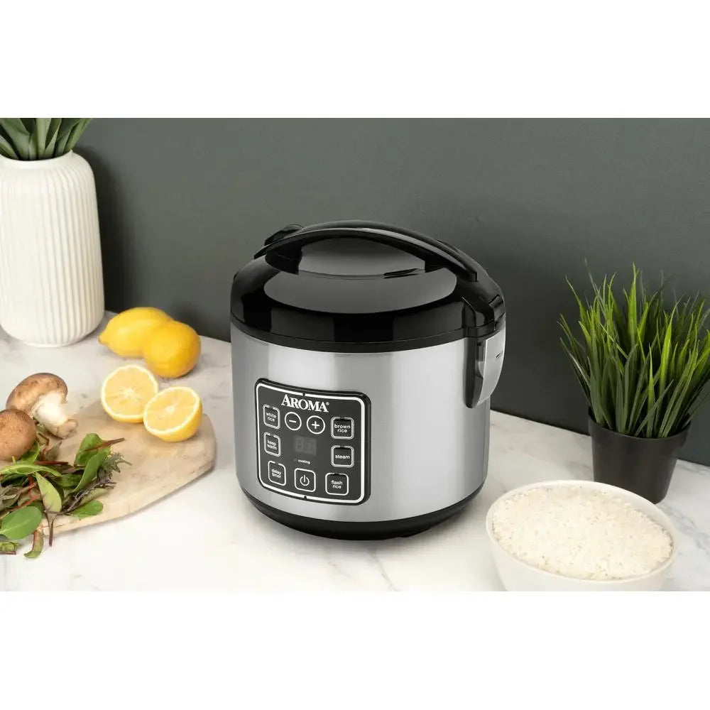 8-Cup Rice & Grain Cooker Steamer w/ Bonded Granite Coating Programmable Digital Controls Nonstick