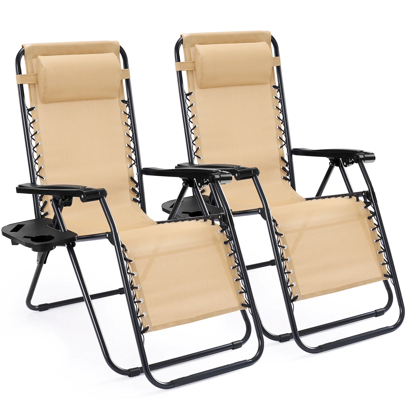 JHK Portable Zero Gravity Recliner Chairs Set of 2 Outdoor Garden Folding Lounge Chair Cup Holder