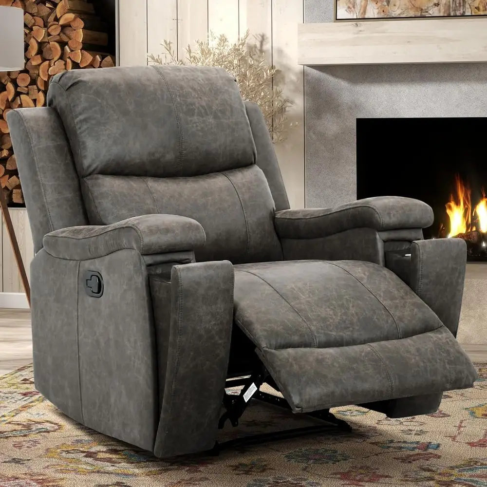 Leather Recliner Chair, Classic and Traditional Manual Recliner Chair with Overstuffed Arms and Back
