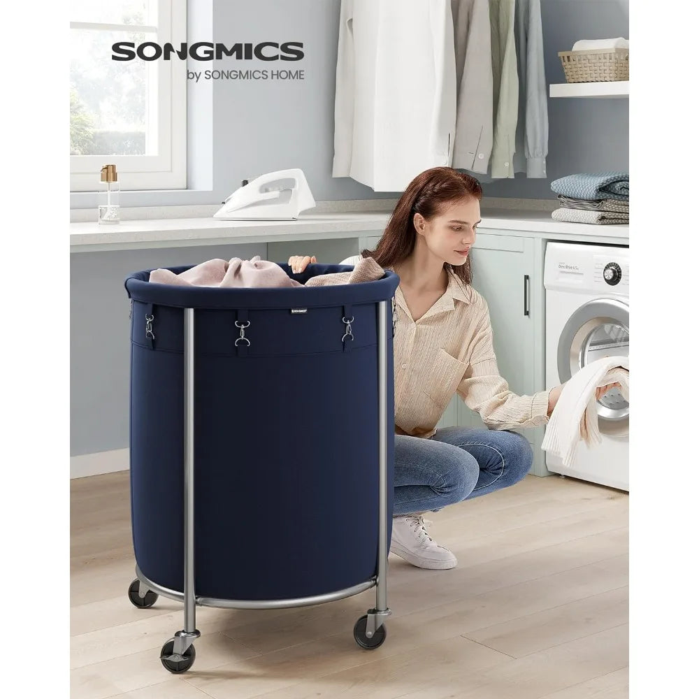 SONGMICS Laundry Basket with Wheels, Rolling Laundry Hamper, 29 Gal w/ Steel Frame and Removable Bag