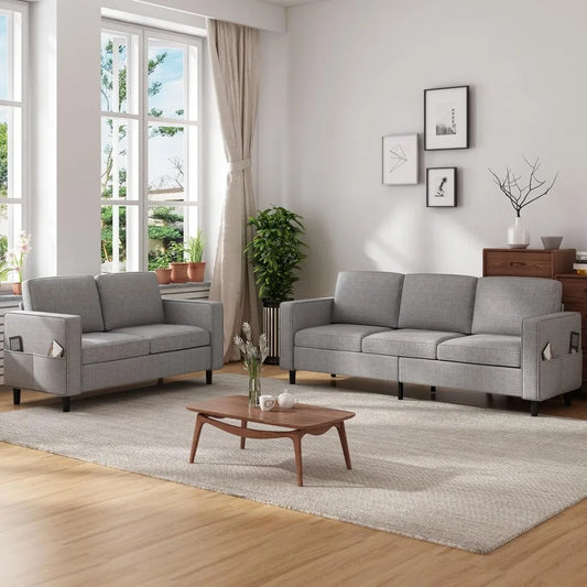 78" W 3 Piece Living Room Couch Set, 3 Seater Sofa Storage Ottoman and Loveseat/L Shaped Sectional