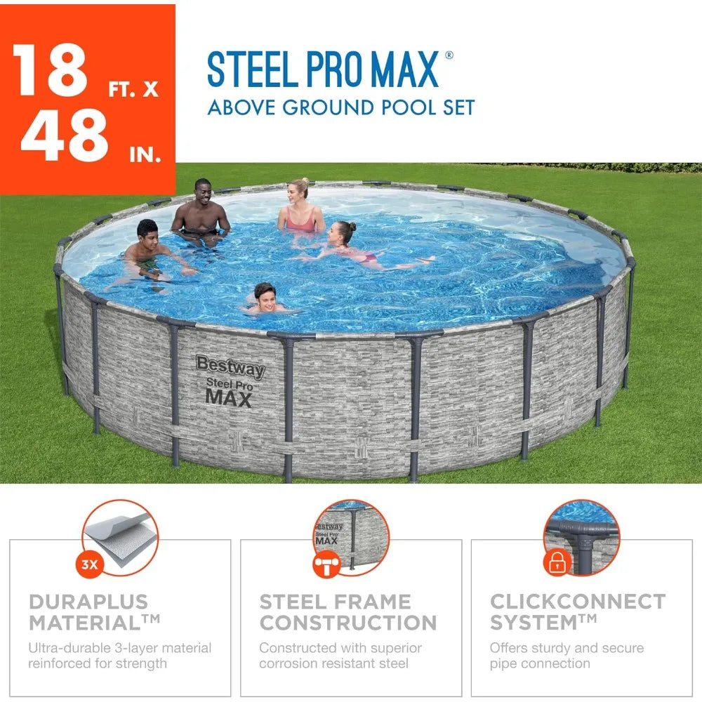 18’x 48”Round Above Ground Pool  1500gal Filter Pump, 48" Ladder and 18' Pool Cover