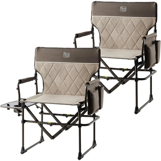 Aluminum Camping Directors Chair w/Side Table Pocket, Portable Folding Chair, Heavy Duty Lawn Chair