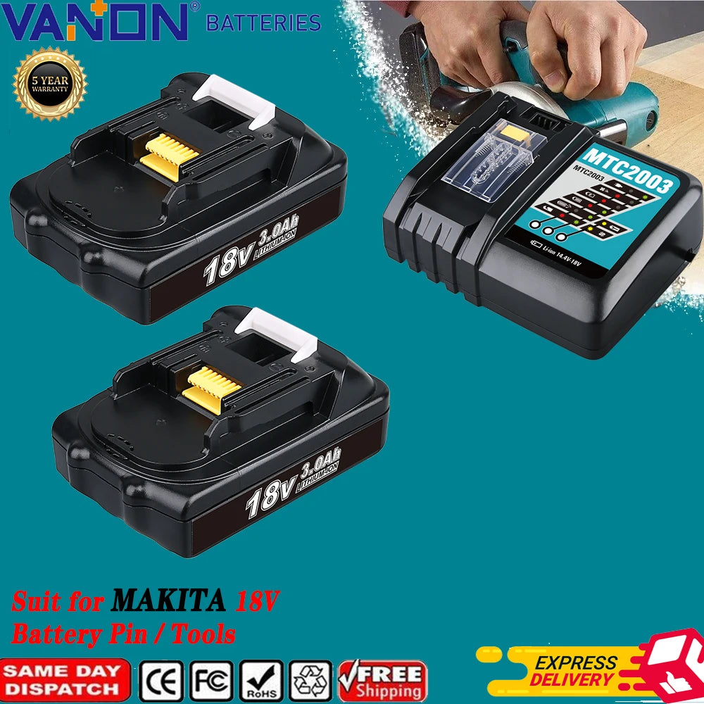 VANON 1/2/4Pcs 3.0Ah BL1830-Makita 18V BL1815 BL1850 BL1860 BL1890+DC18RC 14.4-18V 3A Charger