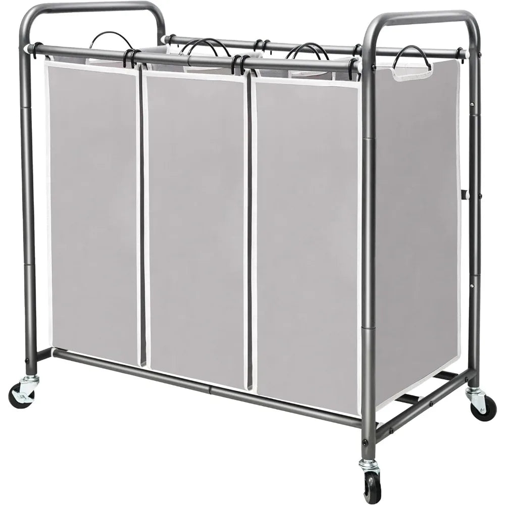 STORAGEMANIAC 3 Section Laundry Sorter, 3 Bag Laundry Hamper Cart w/Heavy Duty Rolling Wheels