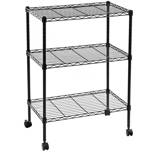 3 Tier Wire Shelving, Adjustable Storage Rack Metal Rolling Cart Chrome/Black