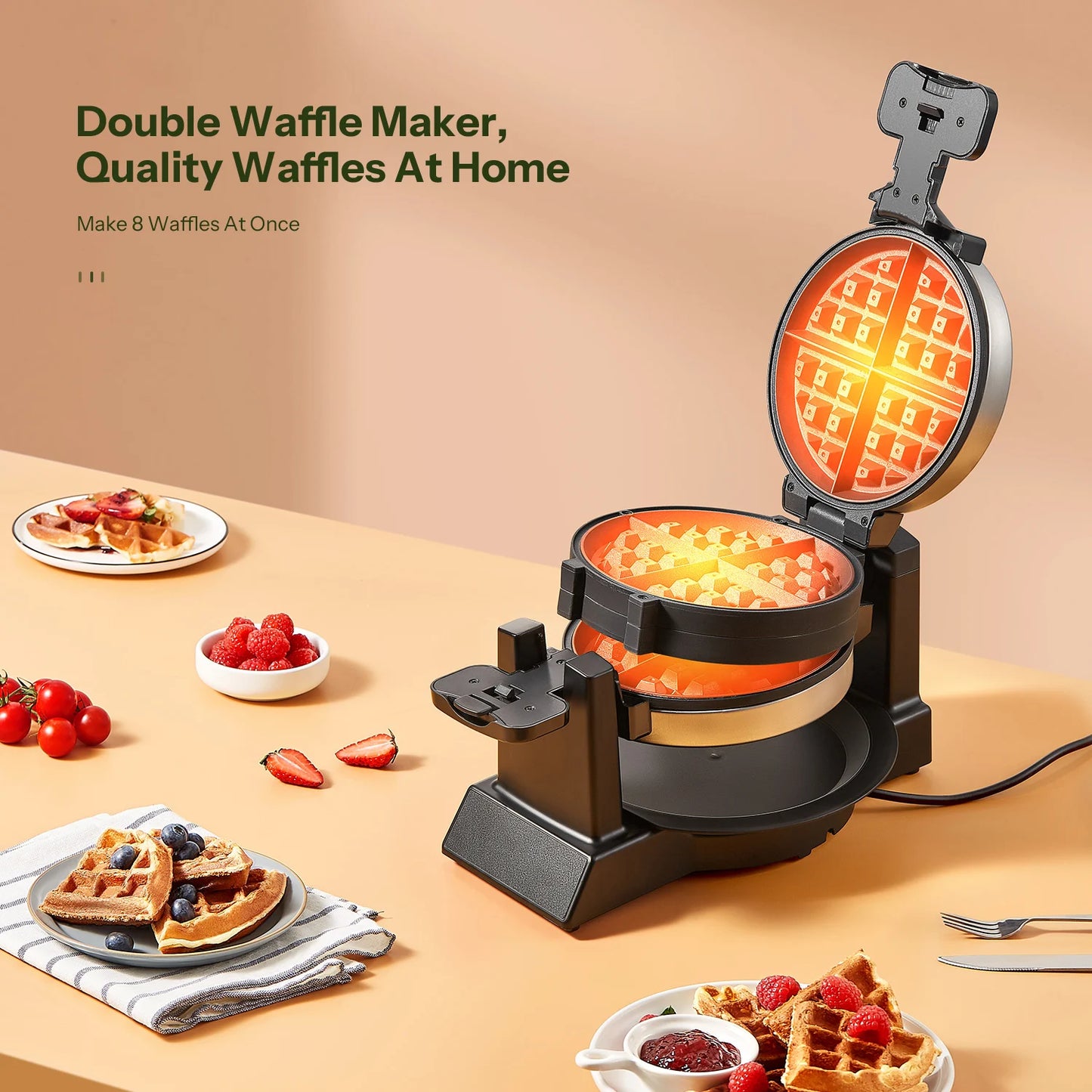 4-Slice Belgian Waffle Maker, 3 Browning Levels with Nonstick Square Waffler Iron Plates, 1200 Watts