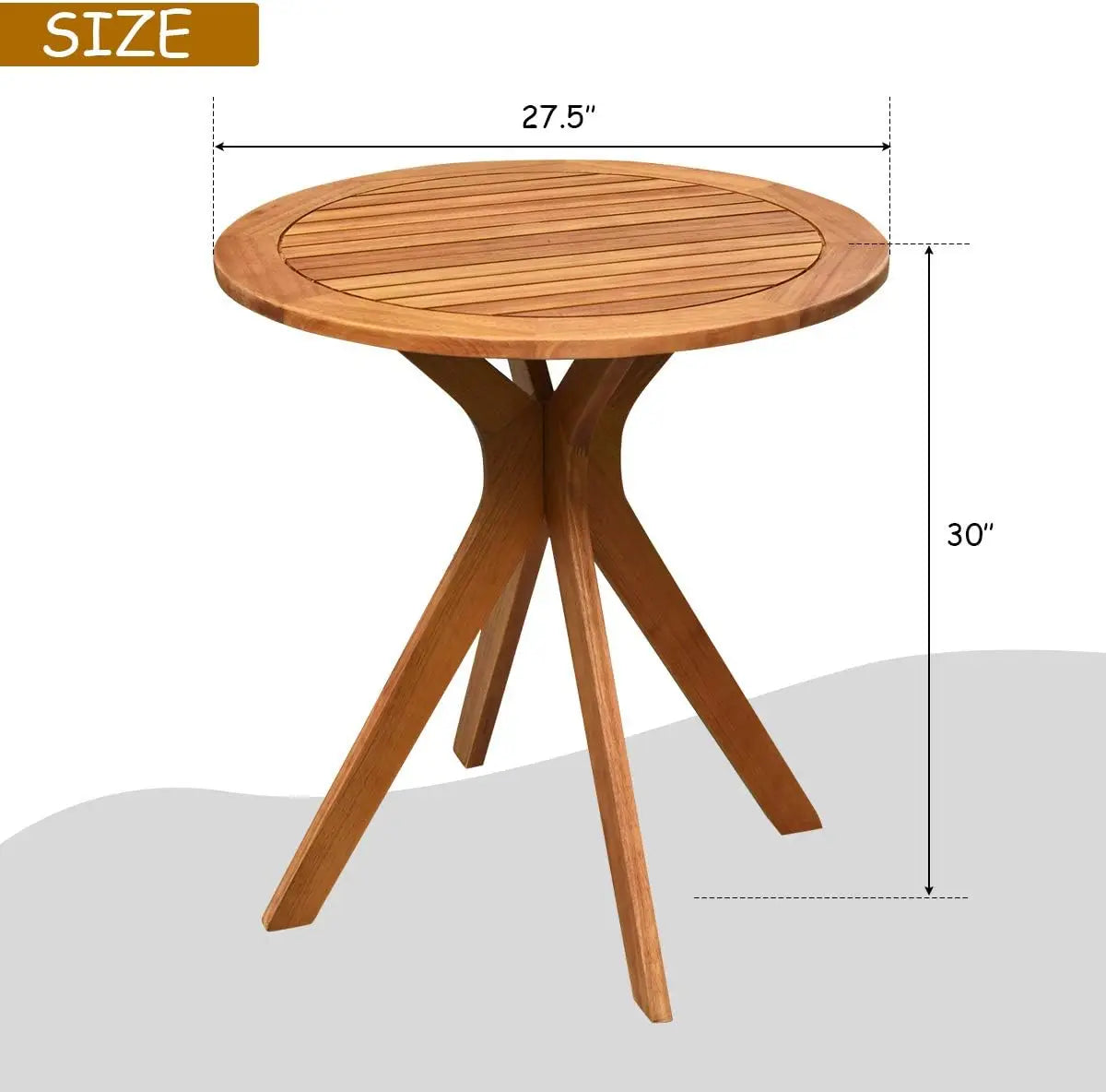 Comfort Corner 27.5 Inch Eucalyptus Wood Outdoor Patio Bistro Table, Wooden Table w/X Base