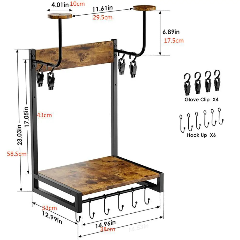 Motorcycle Helmet Holder, Wall-Mounted Rack W/4 Glove Chips & Hooks, Bike Helmets Storage Organizer