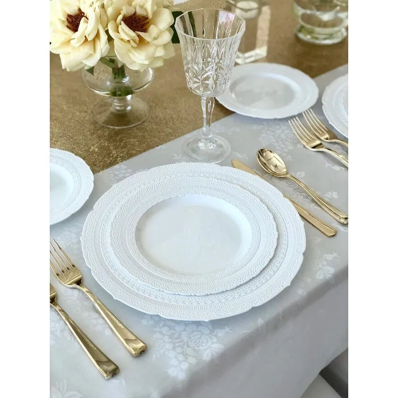 240 Plates Pack,(120 Guests) Extra Heavyweight Vintage Wedding Disposable/Reusable Plastic Plates