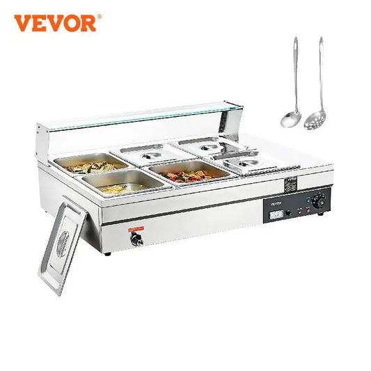 VEVOR Commercial Electric Soup Food Warmer with 3/6/10/12 Pans Stainless Steel Bain Marie Buffet