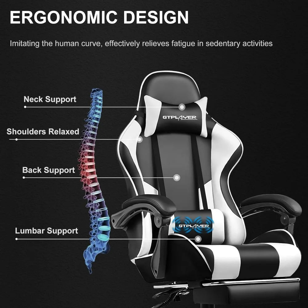 Gaming Chair, Computer Chair with Footrest and Lumbar Support, Height Adjustable Game Chair