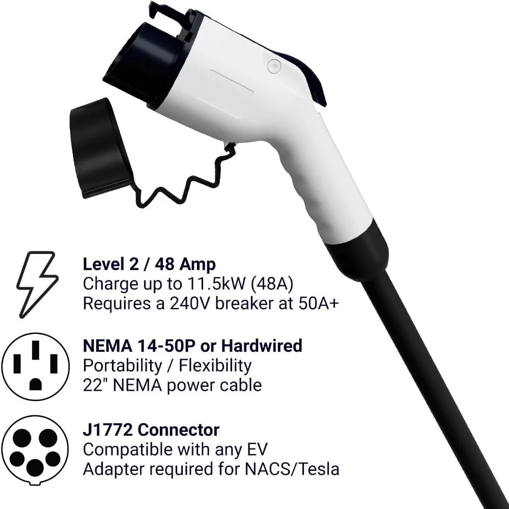 2 EV Charger - NEMA 14-50 EVSE w/ J1772 Charger/48A EV Charger Level 2, 240v WiFi Electric Vehicle