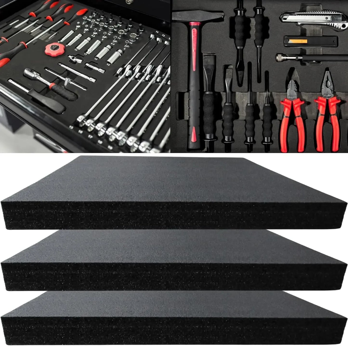 Tool Box Foam Organizer 3pcs 22x18x2 Inch, Toolbox Foam Inserts Thick Liner