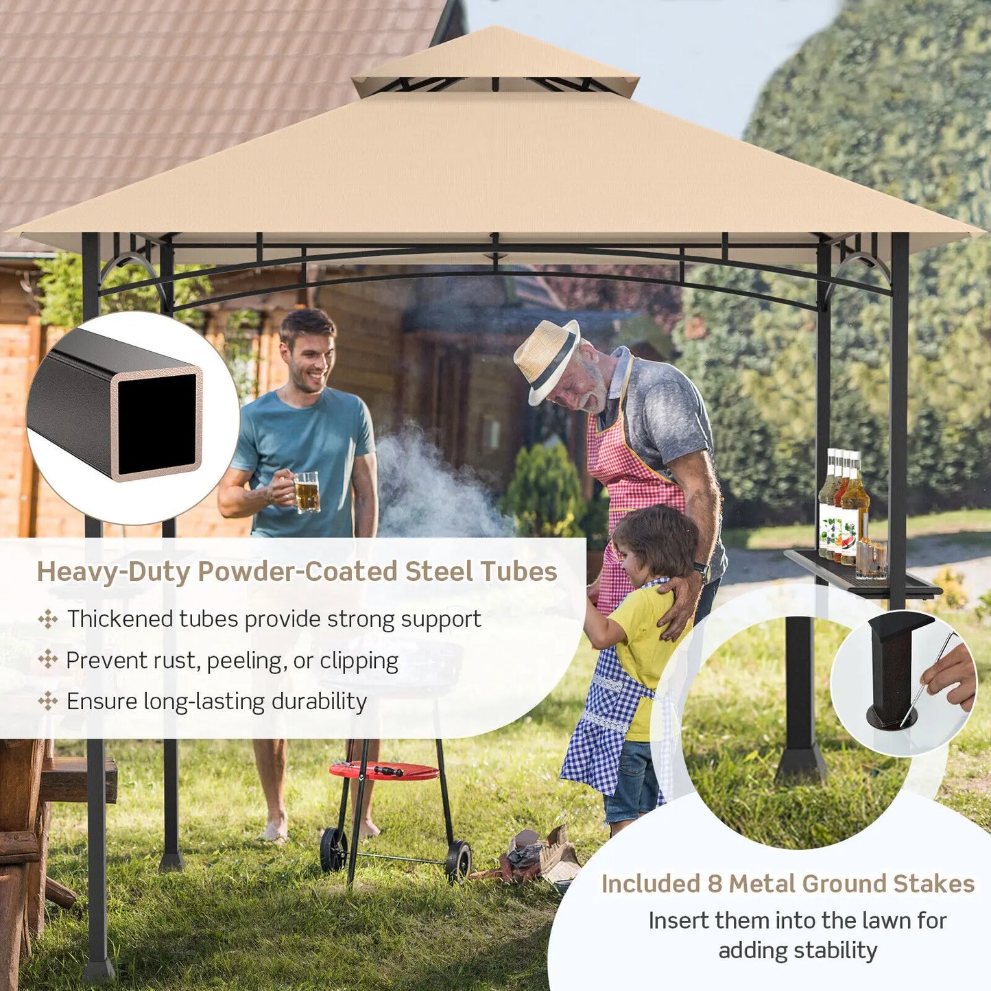 Patiojoy 8'X5' Outdoor Barbecue Grill Gazebo Canopy Tent Patio BBQ Shelter W/Air Vent NEW