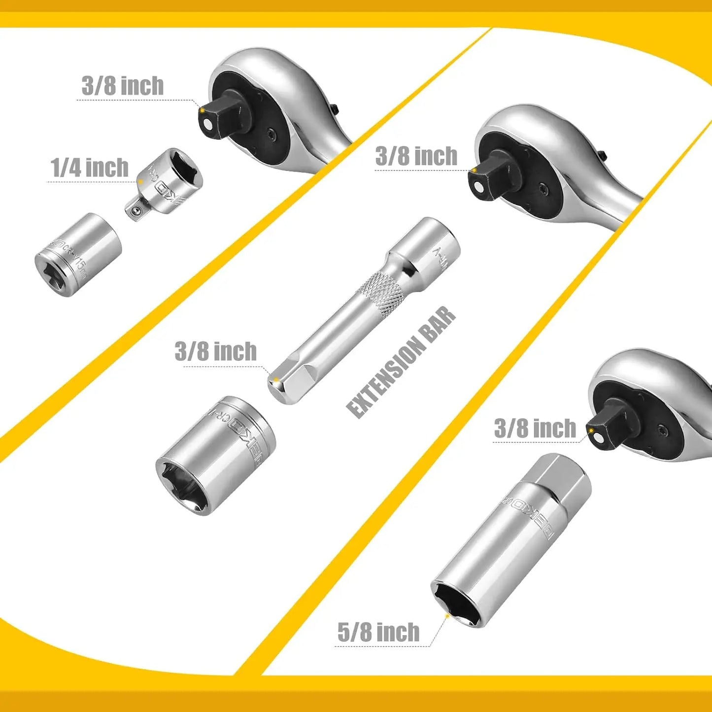 DEKO DKSE85 85-Piece 1/4" and 3/8" Drive Socket Wrench Set with Spinner Handle,Screwdriver Set