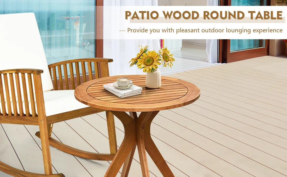 Comfort Corner 27.5 Inch Eucalyptus Wood Outdoor Patio Bistro Table, Wooden Table w/X Base