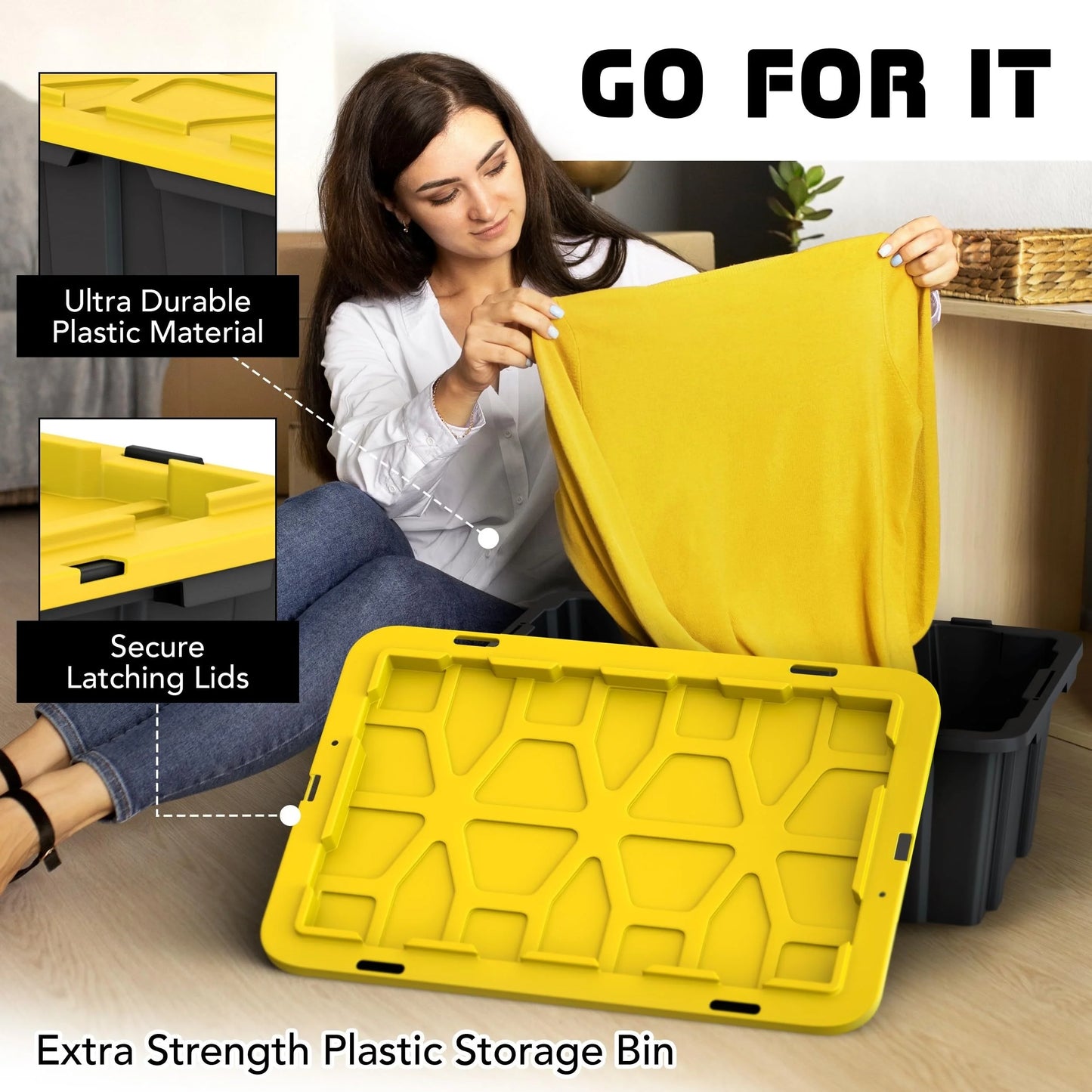 4pcs 17 Gallon Plastic Storage Bin Tote Organizing Container with Ultra Durable Secure Latching Lids