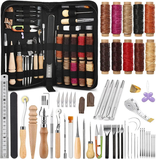 60 Pcs Leather Craft Kit with Storage Bag, Tools for Stitching and Punching