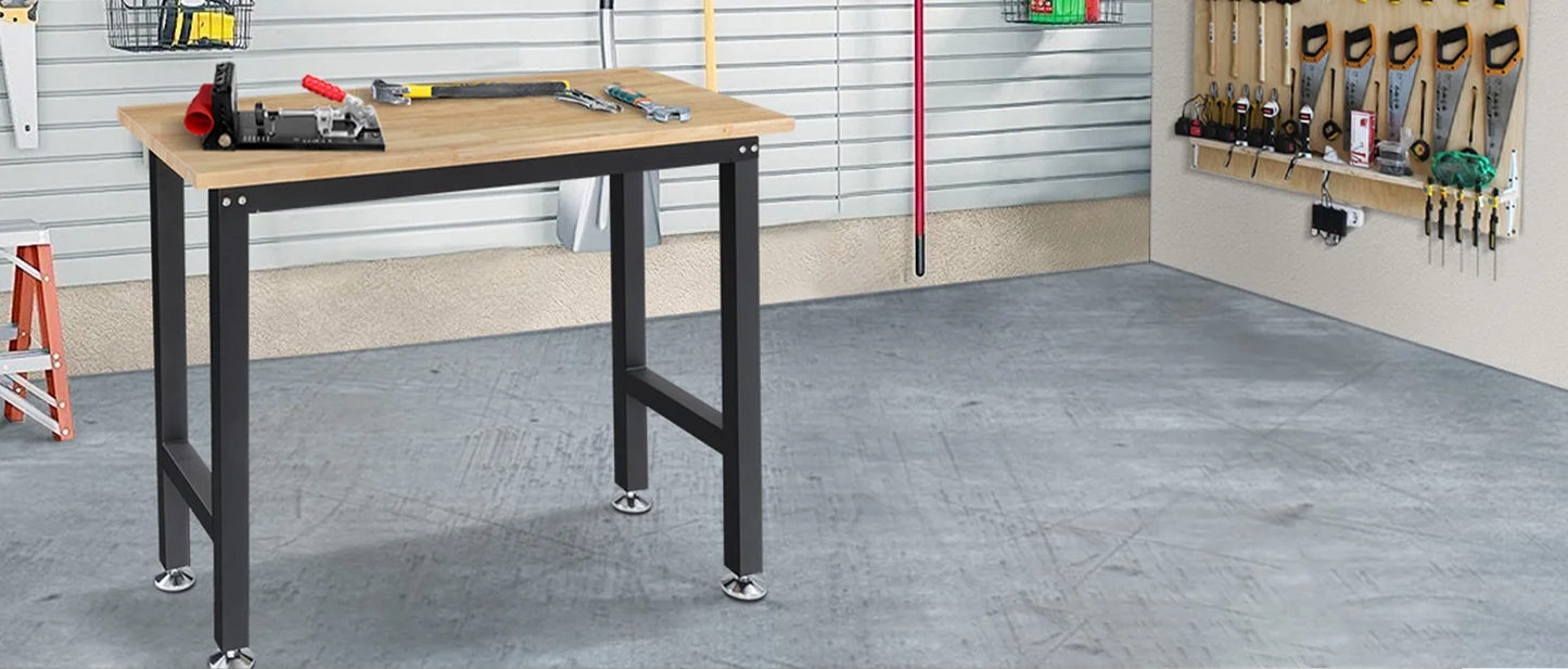 Workbench for Garage Adjustable Height Work Bench with Pegboard Power Outlets Rubber Wood Tabletop