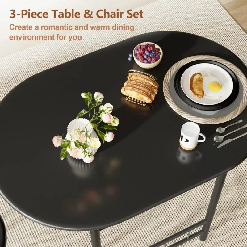 Vineego 3-Piece Small Kitchen Dining Set for 2 Black Wooden Table/Chairs Space Saving Breakfast Set